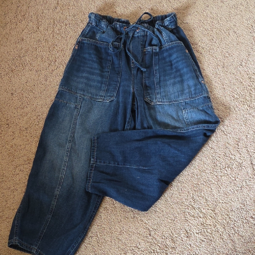 We The Free Relaxed Fit Dark Blue Barrel Cropped Jeans